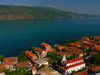 Lin, Pogradec, Kor county, Albania: church, red roofs and lake Ohrid - photo by J.Kaman