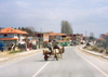 Albania / Shqiperia - Bilisht, Kor county: life in the fast lane - cart in the middle of the road - photo by M.Torres