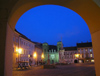 Czech Republic - Mikulov: Town Square seen from the arcade  - nocturnal  - photo by J.Kaman