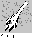 Plug B - Similar to A but with an earth connector - NEMA 5-15 / CS22.2, N42