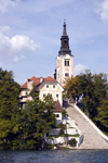 Slovenia - arriving at the island church on Lake Bled - photo by I.Middleton