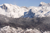 Slovenia - Triglav mountain, seen in the Slovenian coat of arms, the highest peak in Julian Alps, 2864 m and Bohinj Valley seen from Vogel Mountain ski resort - photo by I.Middleton