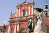 Franciscan church of the Annunciation and Preseren monument, Ljubljana, Slovenia - photo by I.Middleton