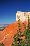 Bryce Canyon National Park, Utah, USA: red and white promontory north of Rainbow point - oxidation of the iron formed hematite with its pink and red hues - photo by M.Torres