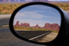 Monument Valley / Ts Bii' Ndzisgaii, Utah, USA: looking back at Monument Pass - car mirror - Navajo Nation Reservation - photo by A.Ferrari