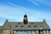 Narragansett Pier, Washington County, Rhode Island, USA: The Towers - roof and sky with contrails - Ocean road - the only remnant of the Narragansett Pier Casino built in the 1880s -  Victorian Shingle style architecture - architects McKim, Mead, and White - photo by M.Torres